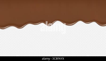 3D-realistische Tropfschokolade sorgt für eine süße, glänzende Textur. Die Illustration zum Thema Dessert zeigt schmelzenden Sirup, perfekt für Bäcker oder Stock Vektor