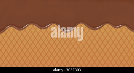 Realistische 3D-Schokolade tropft auf einem Waffelkegel. 3D-Vektorhintergrund. Perfekt für Werbeprojekte, Verpackungen oder Dessertdesign Stock Vektor