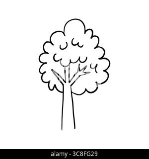 Schwarze Baum-Illustration mit vereinfachten Formen, kindlich gezeichnet, die Natur und Kreativität repräsentieren. Ideal für Bildungsprojekte, Stock Vektor