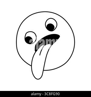 Verspielter Schwarz-weiß-Doodle-Emoji-Ausdruck mit einem lächelnden Gesicht, das die Zunge hervorhebt. Perfekt für künstlerisches, humorvolles und kreatives Design Stock Vektor