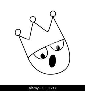 Abstrakte Umrissgrafik, die einen lustigen Ausdruck mit einer Krone darstellt, gestylt als einfache Strichillustration, perfekt für kreative und künstlerische Konzepte. Stock Vektor