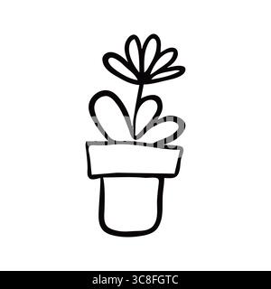 Minimalistisches Schwarz-weiß-Strichbild einer Topfblume mit einfachen Details. Perfekt für Kunstprojekte, Lehrmaterialien und Designerprojekte für Kinder Stock Vektor