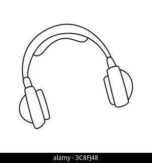 Schwarz-weiß-Zeichnung von Over-Ear-Kopfhörern, minimalistisches Design, ideal für Bildungs- und kreative Anwendungen. Vektordarstellung isoliert auf einem Stock Vektor
