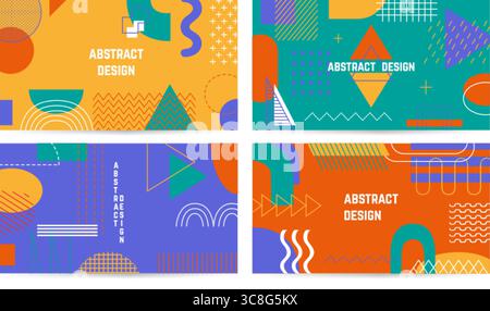 Abstrakte geometrische Poster. Trendige Banner mit Linien- und Halbtonelementen und Formen. Lebendige Vorlagen für Präsentationen, Plakate, neoterische Vektoren Stock Vektor