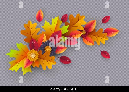 Bunte Herbstblätter und Blumen Stock Vektor