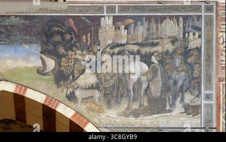 Fresko „St. Georg und die Prinzessin“ von Pisanello, Kapelle Pellegrini, Basilika St. Anastasia (Basilica di Santa Anastasia), Verona, Italien Stockfoto