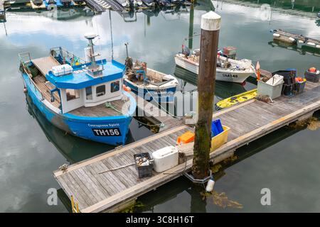 Fischerboote an Anlegestellen im Hafen, Torquay, Devon, England, UK TH156 „Courageous Spirit“ Stockfoto