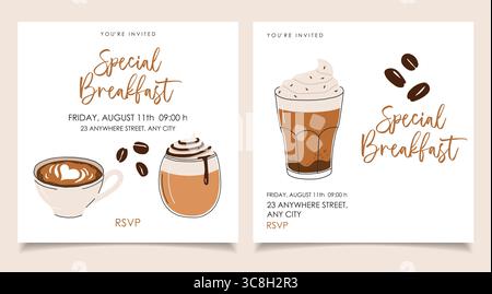 Handgezeichnete Kaffeekunst. Trendig. Kaffeetassen-Sammlung. Design für Poster, Aufkleber, Karten Stock Vektor