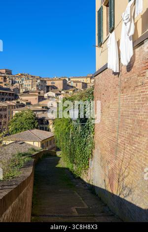 Blick auf Fontebranda (Fontebranda) im Viertel Terzo di Camollia, historisches Zentrum von Siena (Siena), Toskana, Italien. Stockfoto