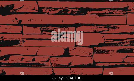 Grungy rote Backsteinmauer. Grungy Backstein Hintergrund. Zerkratzte Ziegel, schwarze und rote Textur. Stock Vektor