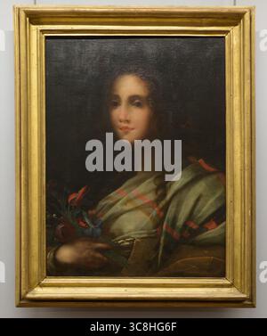Porträt einer jungen Frau mit Blumen, 1650 ca., Florentiner Schule, Museo Civico d’Arte Antica, Pistoia, Italien. Stockfoto