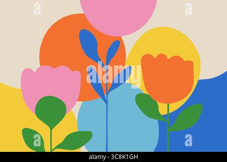 Kreativer Blumenhintergrund im Doodle-Stil. Buntes abstraktes Vektordesign mit handgezeichneten Blumen und Freihandformen Stock Vektor