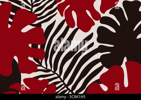 Tropische Blätter Hintergrund. Abstraktes handgezeichnetes Monstera-Palmblatt, botanisches Muster Stock Vektor