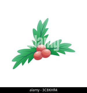 Weihnachtsrote Beeren mit grünen Blättern isoliert auf weißem Hintergrund, Vektor-Illustration Stock Vektor
