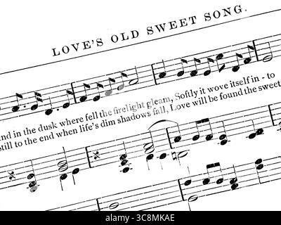 Notenblatt, Love's altes süßes Lied, historische Illustration 1889 Stockfoto