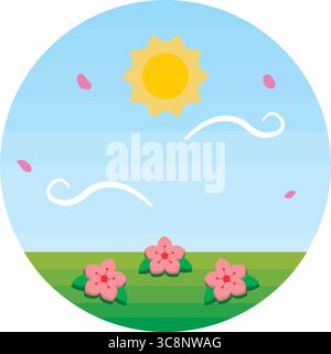 Frühlingswiese sonnige Szene. Vektor Stock Vektor