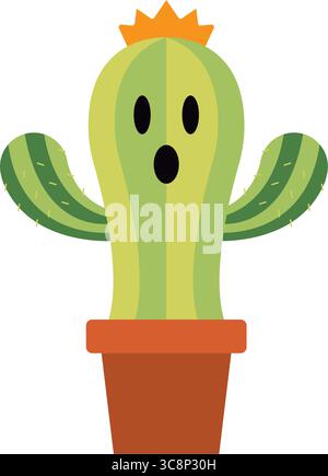 Süßer Kakteen mit Kronengesicht. Vektor Stock Vektor