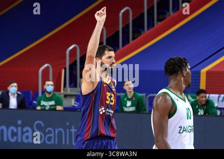 18. Februar 2021, Barcelona, Spanien: Nikola Mirotic vom FC Barcelona während des Spiels der Turkish Airlines EuroLeague zwischen dem FC Barcelona und Zalgiris Kaunas im Palau Blaugrana in Barcelona. (Kreditbild: © Gerard Franco/DAX via ZUMA Wire) Stockfoto