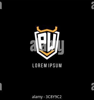 Anfängliche geometrische PW-Abschirmung Esport-Logo Monogramm-Design-Vektorgrafik Stock Vektor