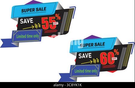 Sonderrabatt-Etikett mit 60 %-Rabatt-Logo in Blau und Schwarz Stock Vektor