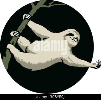 Illustration eines Happy Sloth, der an einem Baum hängt Stock Vektor
