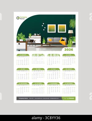 2026 Nature Landscapes Calendar Sheduler US, Sonntag erster Tag der Woche Stock Vektor