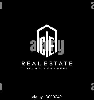 Letter CE Logo für Immobilien mit sechseckiger Icon Design Vektorgrafik Stock Vektor