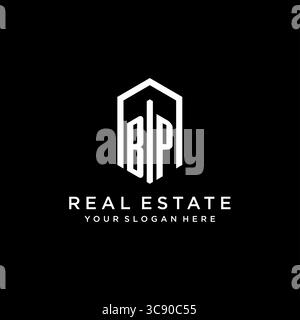 Letter BP Logo für Immobilien mit sechseckiger Icon Design Vektorgrafik Stock Vektor