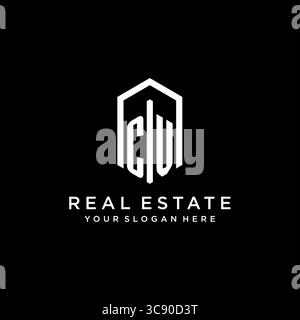 Letter CV Logo für Immobilien mit sechseckiger Icon Design Vektorgrafik Stock Vektor