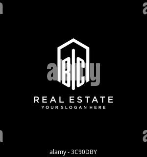 Letter BC Logo für Immobilien mit sechseckiger Icon Design Vektorgrafik Stock Vektor
