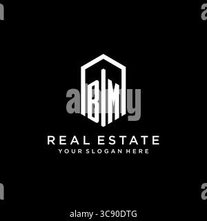 Letter BM Logo für Immobilien mit sechseckiger Icon Design Vektorgrafik Stock Vektor