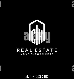 Letter CH Logo für Immobilien mit sechseckiger Icon Design Vektorgrafik Stock Vektor