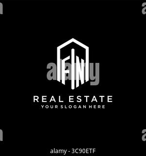 Letter FN Logo für Immobilien mit sechseckiger Icon Design Vektorgrafik Stock Vektor