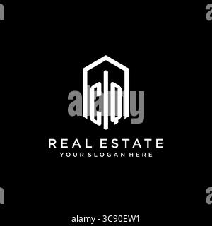 Letter CQ Logo für Immobilien mit sechseckiger Icon Design Vektorgrafik Stock Vektor