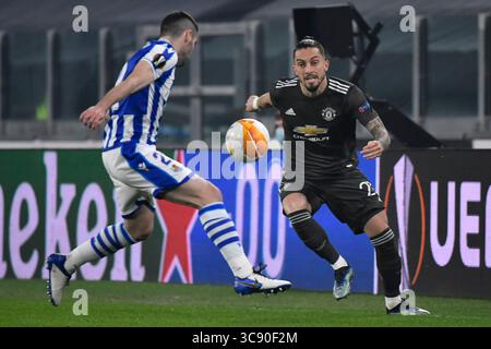 Februar 2021, Turin, Piemont, Italien: TURIN, ITALIEN - 18. FEBRUAR: Real Sociedad und Manchester United FC spielen im Allianz Stadium im UEFA Europa League-Spiel 32 zwischen Real Sociedad und Manchester United. (Foto: © Stefano Guidi/ZUMA Wire) Stockfoto