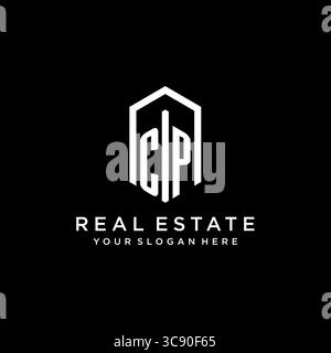 Letter CP Logo für Immobilien mit sechseckiger Icon Design Vektorgrafik Stock Vektor