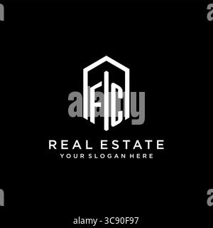 Letter FC Logo für Immobilien mit sechseckiger Icon Design Vektorgrafik Stock Vektor