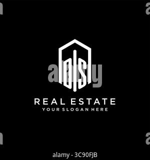 Letter DS Logo für Immobilien mit sechseckiger Icon Design Vektorgrafik Stock Vektor