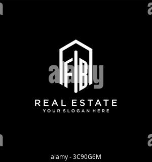 Letter FB Logo für Immobilien mit sechseckiger Icon Design Vektorgrafik Stock Vektor