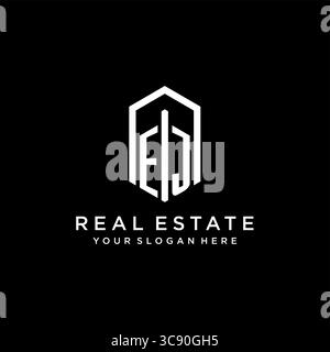 Letter EJ Logo für Immobilien mit sechseckiger Icon Design Vektorgrafik Stock Vektor