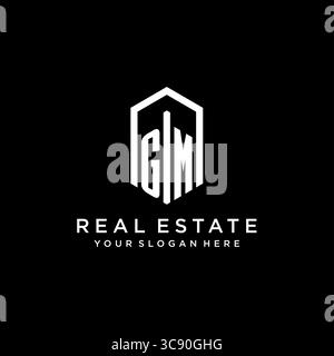 Letter GM Logo für Immobilien mit sechseckiger Icon Design Vektorgrafik Stock Vektor