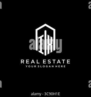 Letter IX Logo für Immobilien mit sechseckiger Icon Design Vektorgrafik Stock Vektor