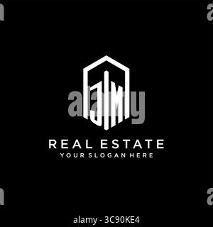 Letter JM Logo für Immobilien mit sechseckiger Icon Design Vektorgrafik Stock Vektor