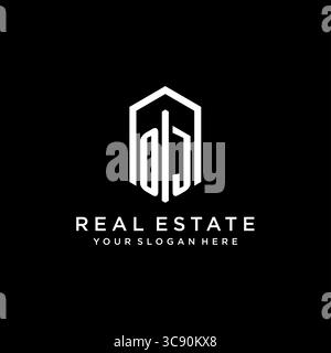 Letter OJ Logo für Immobilien mit sechseckiger Icon Design Vektorgrafik Stock Vektor