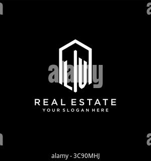 Letter LV Logo für Immobilien mit sechseckiger Icon Design Vektorgrafik Stock Vektor
