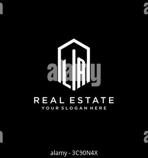 Letter LA Logo für Immobilien mit sechseckiger Icon Design Vektorgrafik Stock Vektor