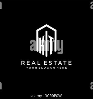 Letter KT Logo für Immobilien mit sechseckiger Icon Design Vektorgrafik Stock Vektor