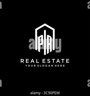 Letter PA Logo für Immobilien mit sechseckiger Icon Design Vektorgrafik Stock Vektor
