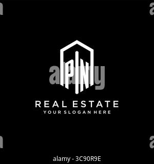 Letter PN Logo für Immobilien mit sechseckiger Icon Design Vektorgrafik Stock Vektor