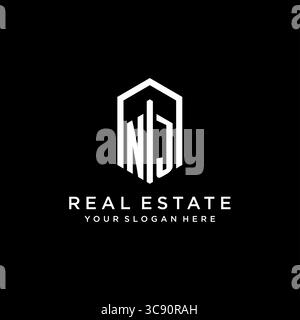 Letter NJ Logo für Immobilien mit sechseckiger Icon Design Vektorgrafik Stock Vektor
